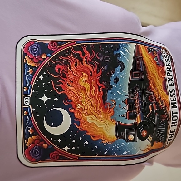 Upcycled Purple Crop Top  Hot Mess Express Graphic Tee Handmade OOAK Size L - Picture 15 of 17